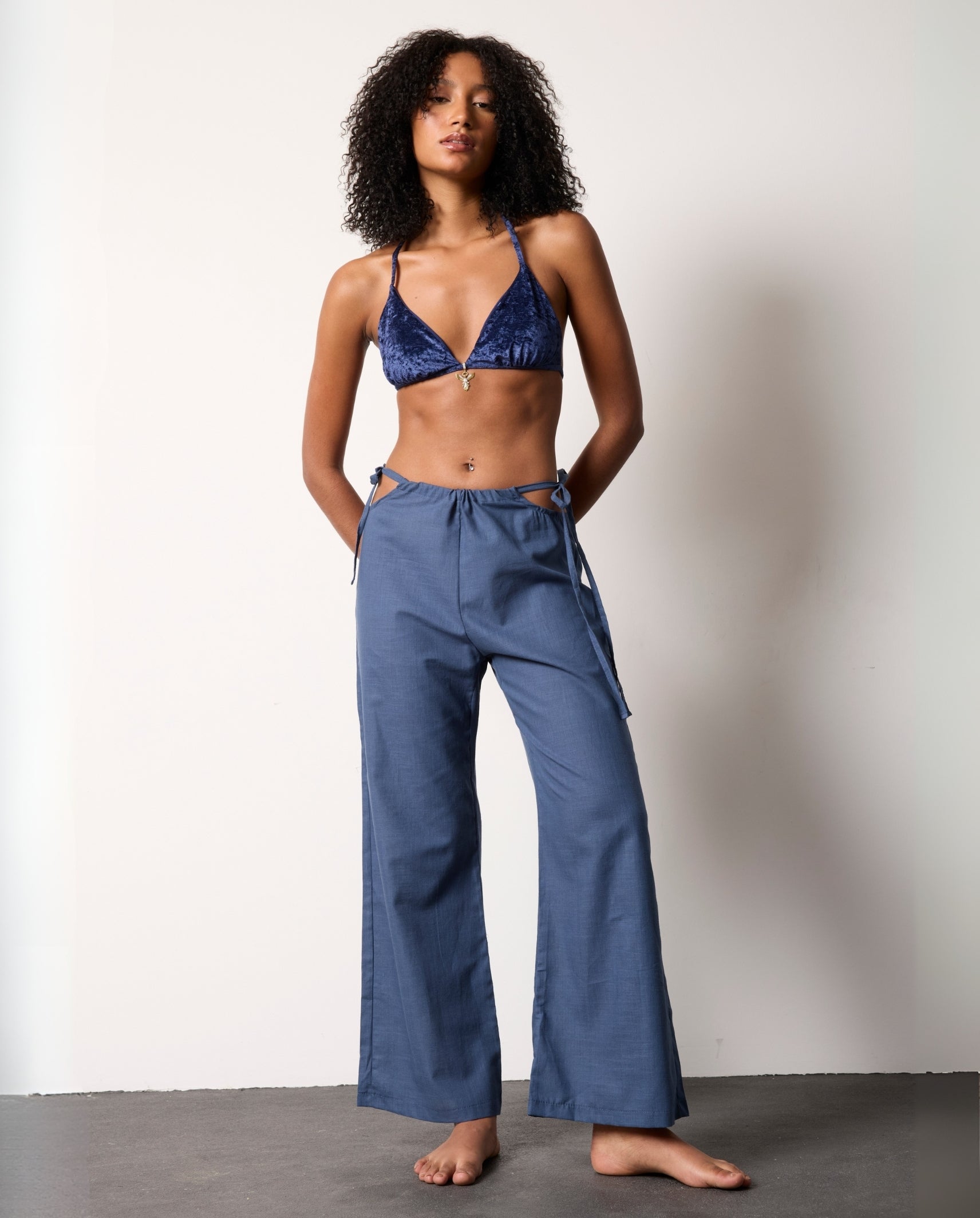 AMANDE LINEN PANTS - NAVY BLUE