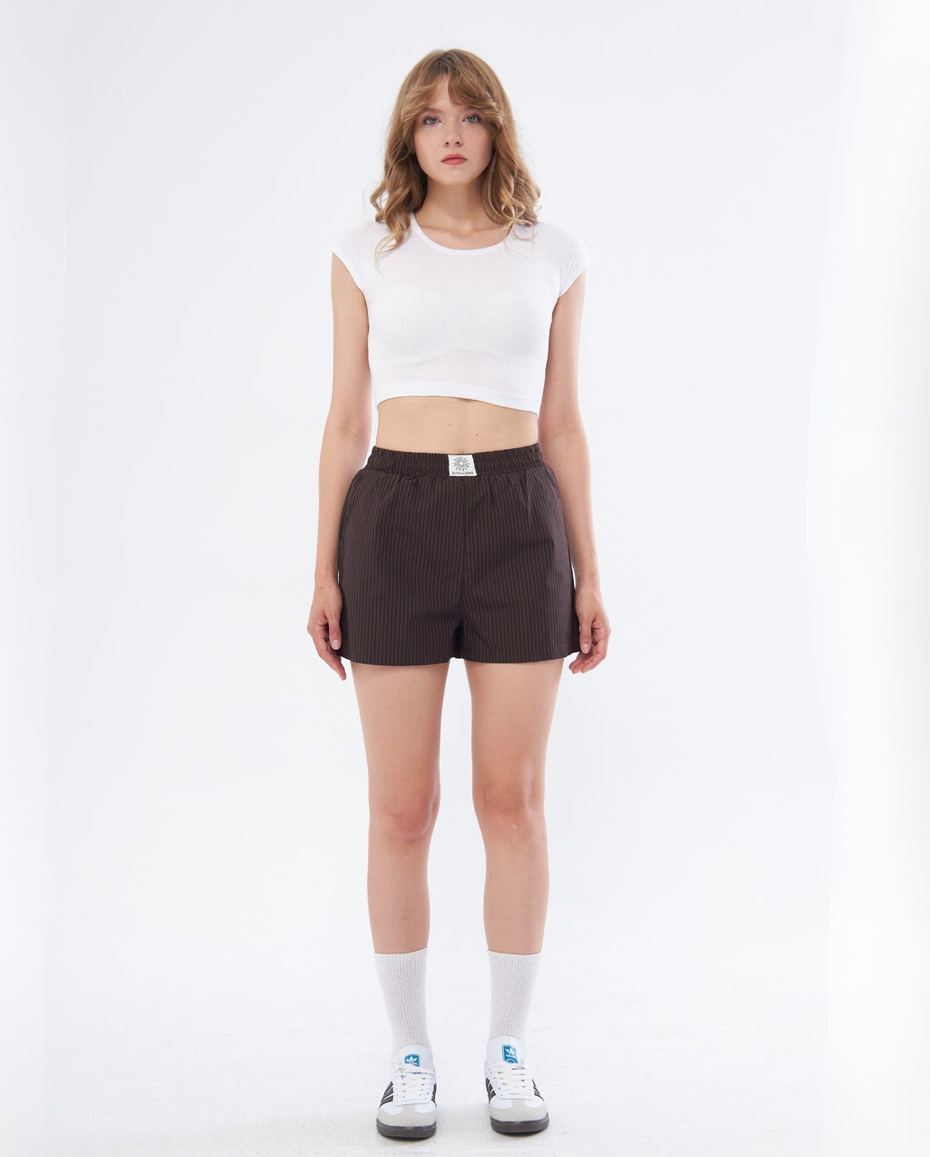 CAMILLE SHORTS – COCOA POWDER STRIPED