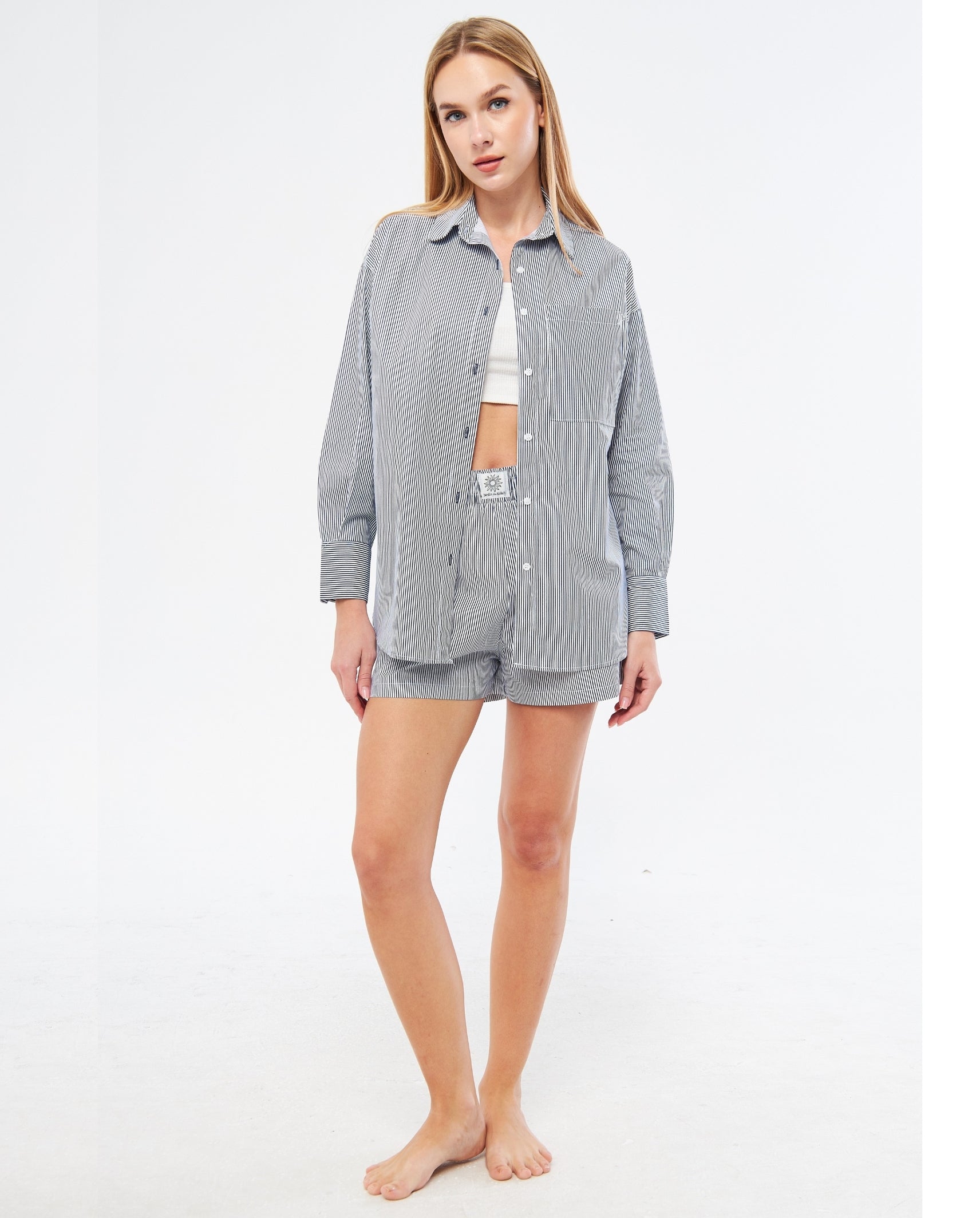 ENSOLEILLÉ SET – NAVY STRIPED SHIRT & SHORTS
