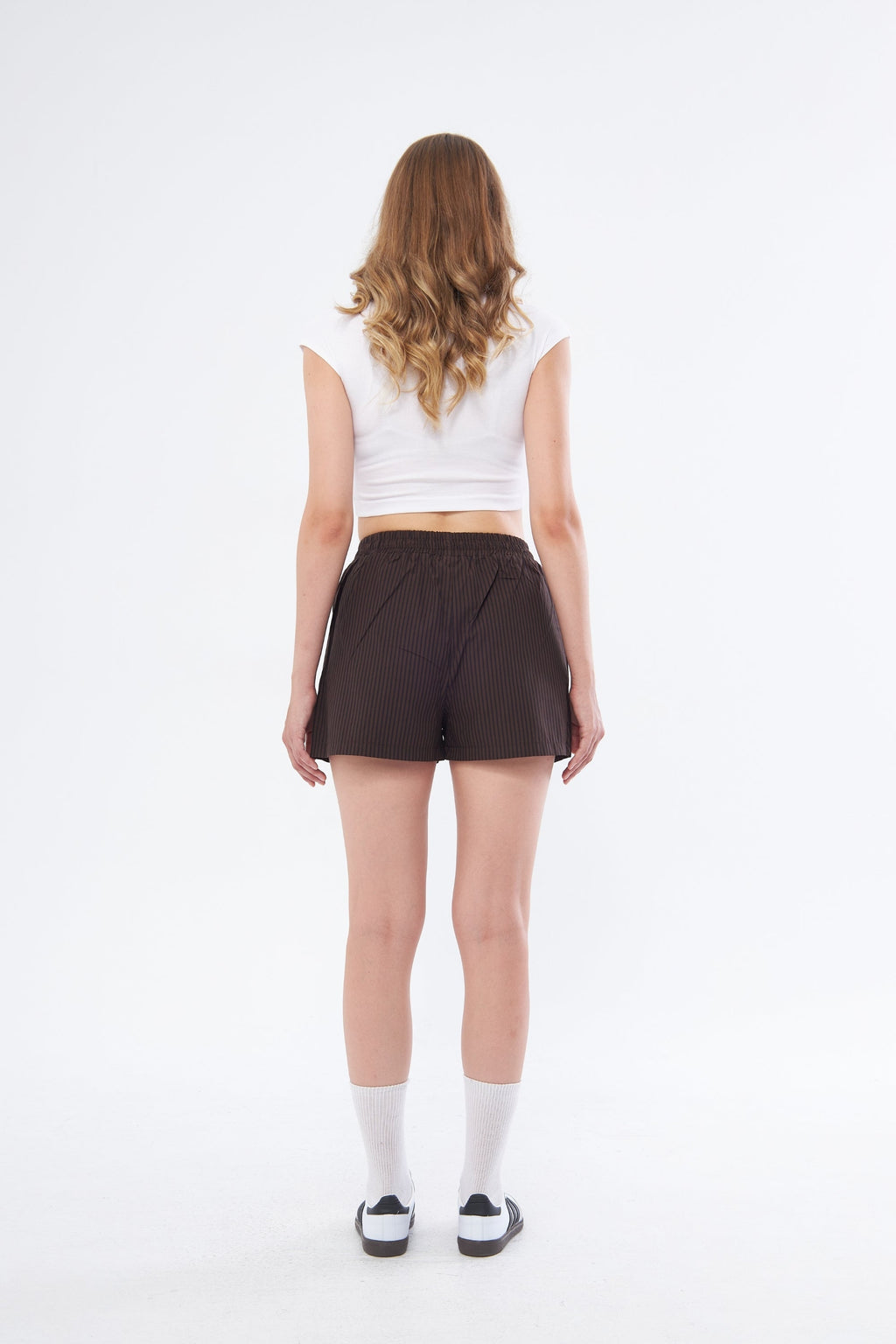 CAMILLE SHORTS – COCOA POWDER STRIPED