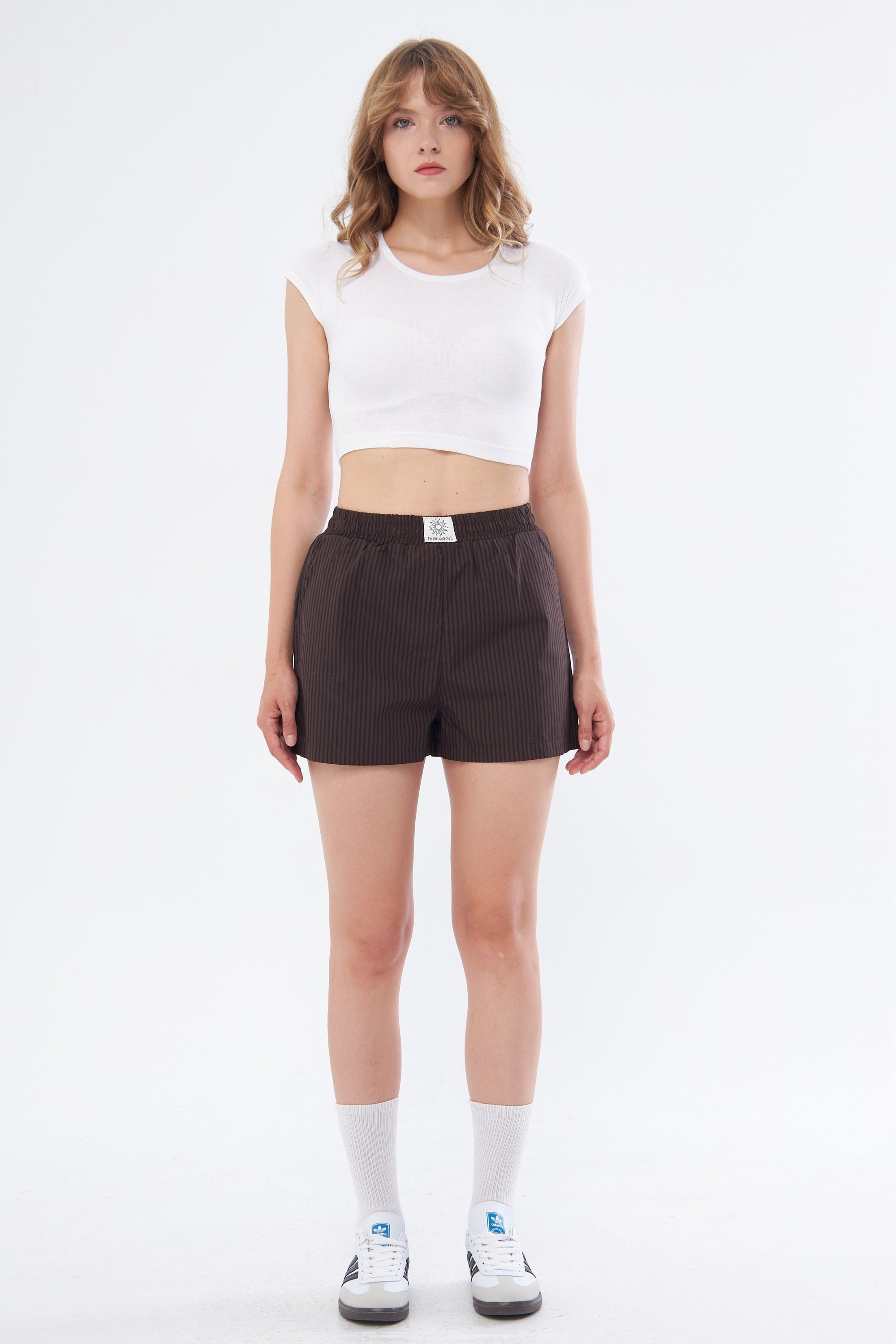 CAMILLE SHORTS – COCOA POWDER STRIPED